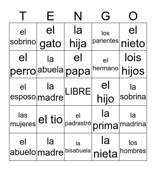 La Familia Bingo Card