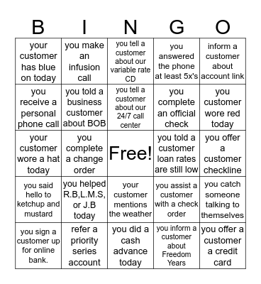 Bank Bingo Card