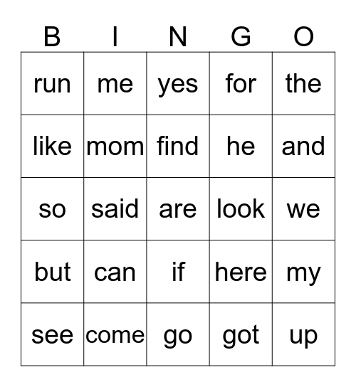 Trick Words Bingo Card