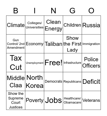 State of the Union Bingo Card