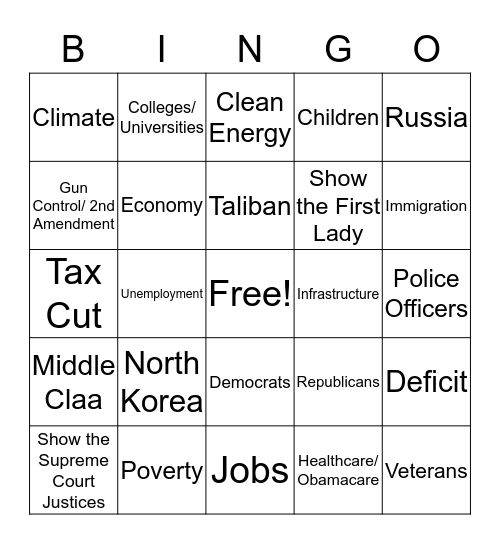 State of the Union Bingo Card