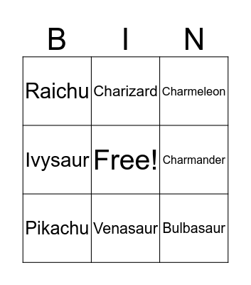 Pokemon Bingo Card