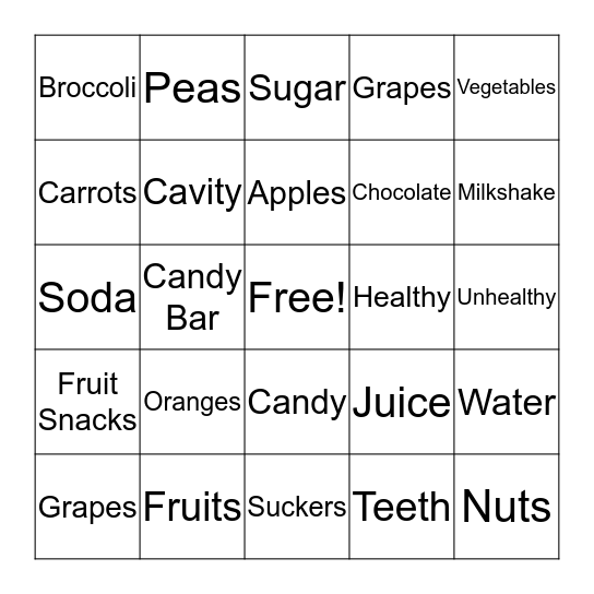 Nutrients Bingo Card