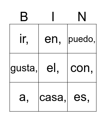Ms. Garcia's Bingo Card