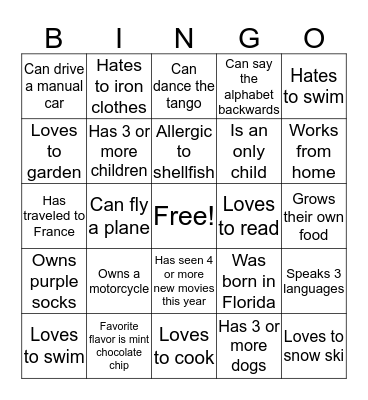 Calculus Project Ice Breaker Bingo Card