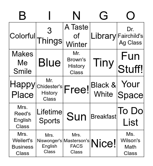 DW Yearbook Bingo Card