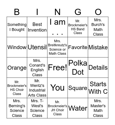 Laney Yearbook Bingo Card