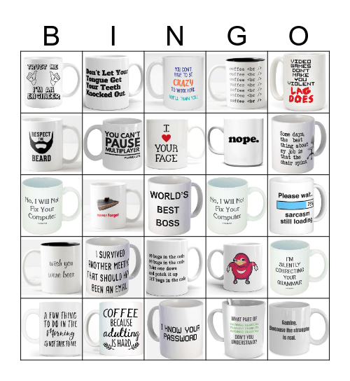 COFFEE CUP BINGO Card