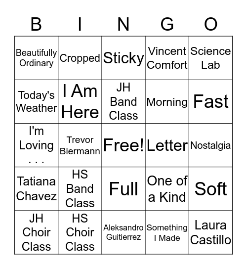 Cambree Yearbook Bingo Card