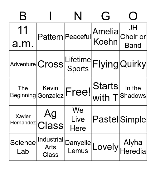 Luis Yearbook Bingo Card