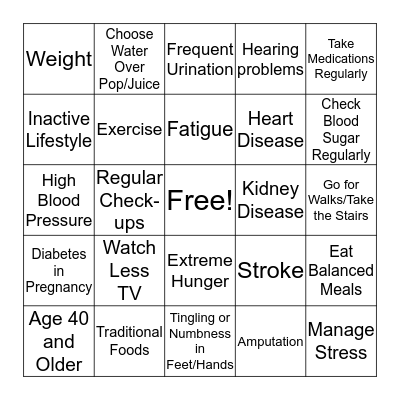 Type 2 Diabetes Bingo Card