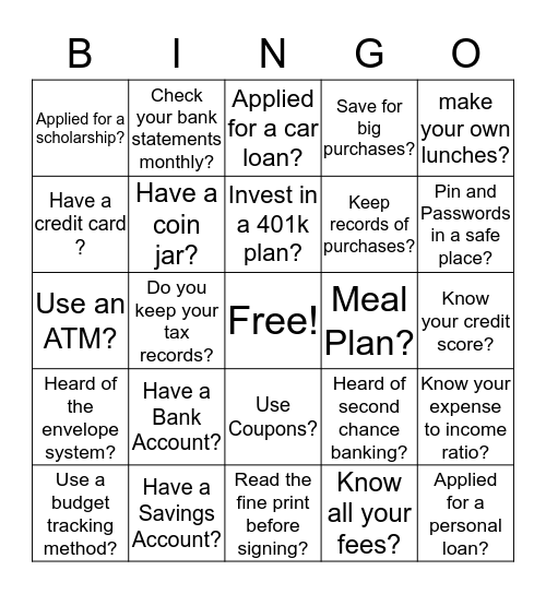 Finance Bingo Card