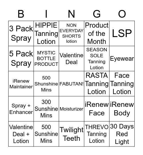 Fabutan Bingo  Bingo Card