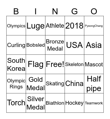 2018 Winter Olympics Bingo Card