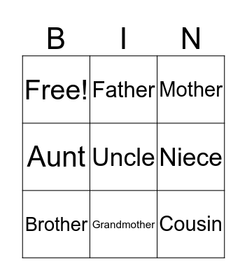 Family Members Bingo Card