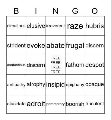 VOCABULARY BINGO Card