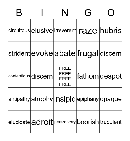 VOCABULARY BINGO Card