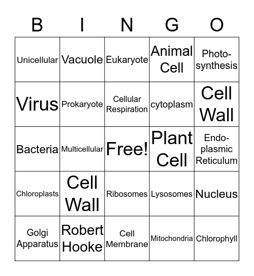 CeLLs Bingo Card