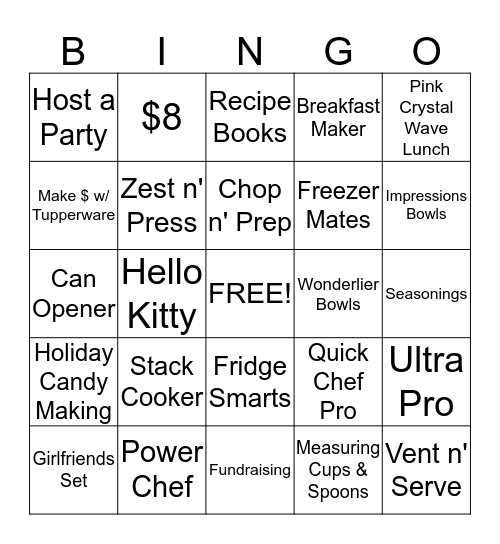 I LOVE TUPPERWARE Bingo Card