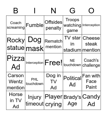 Superbowl Bingo! Bingo Card