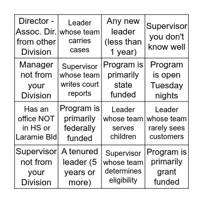 JCDHS Leader Bingo Card