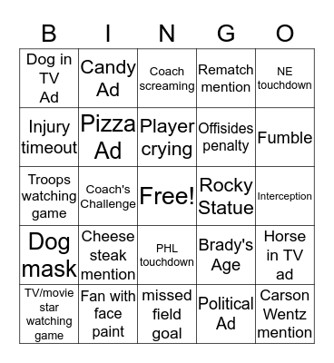 Superbowl Bingo Card