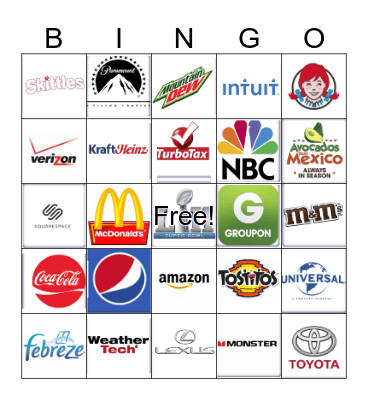 Super Bowl Commerical Bingo Card