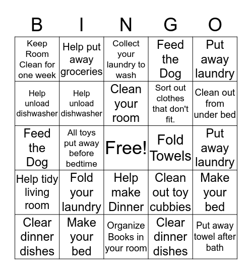 Analia's Chore Bingo Card