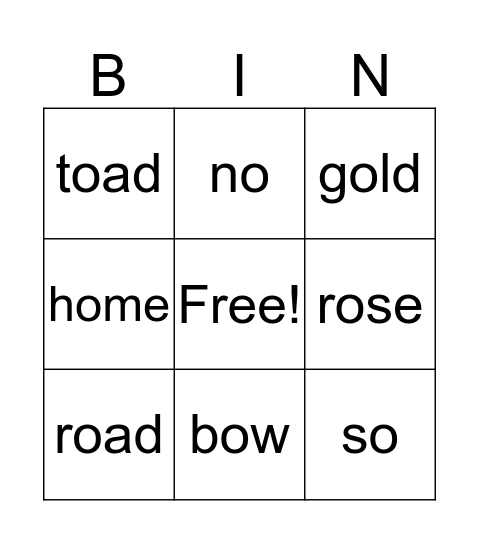 Read these Long O words! Bingo Card