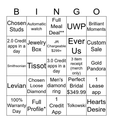 JARED Bingo Card