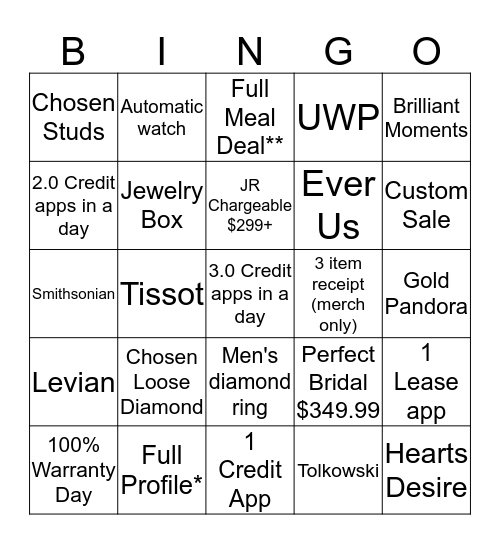 JARED Bingo Card