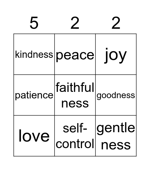 Fruit of the Spirit- Galatians Bingo Card