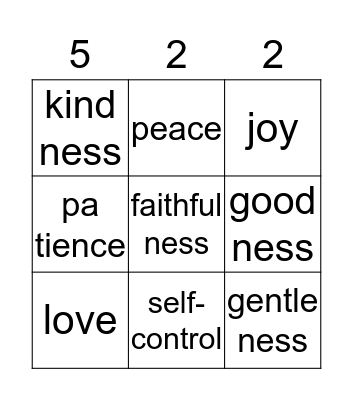 Fruit of the Spirit Galatians Bingo Card