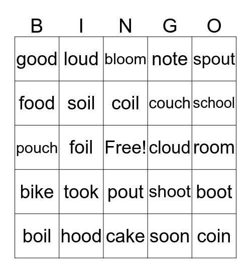 oo ou oi Bingo Card