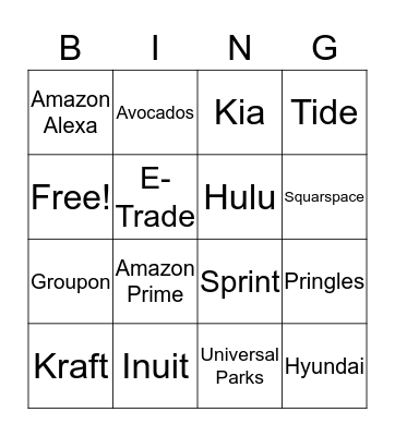 Super Bowl Bingo  Bingo Card