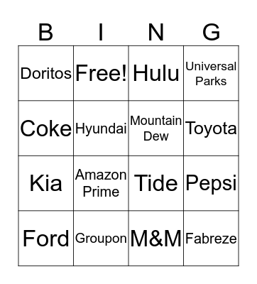 Super Bowl Bingo  Bingo Card