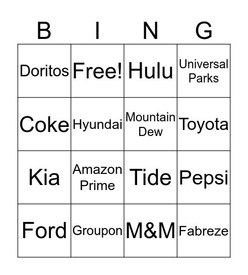 Super Bowl Bingo  Bingo Card