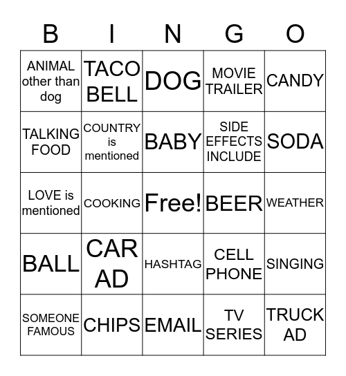 SUPERBOWL BINGO Card