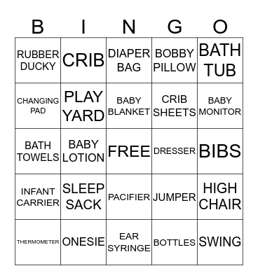 ALICIA'S BABY SHOWER Bingo Card