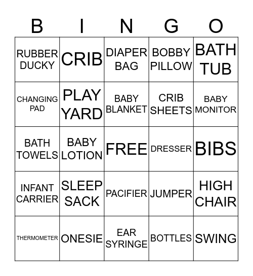 ALICIA'S BABY SHOWER Bingo Card