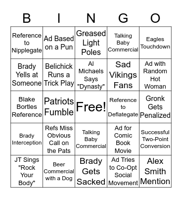 Super Bowl 52 (Pats Suck) Bingo Card
