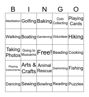 Hobby Bingo Card