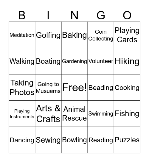 Hobby Bingo Card