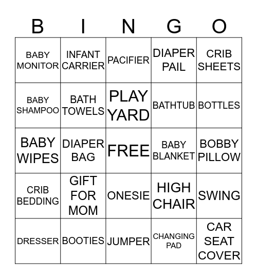 ALICIA'S BABY SHOWER Bingo Card