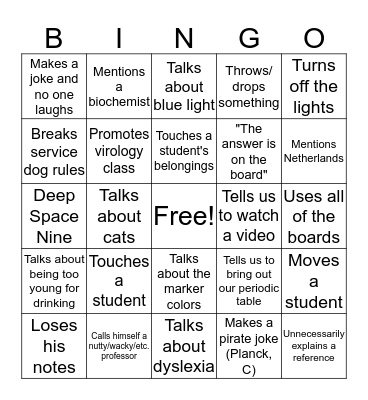 Chem 115 Bingo Card