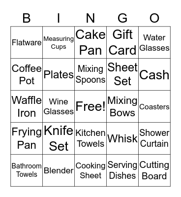 Bridal Shower Gift  Bingo Card