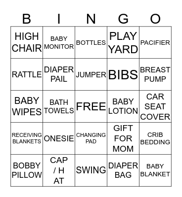 ALICIA'S BABY SHOWER Bingo Card