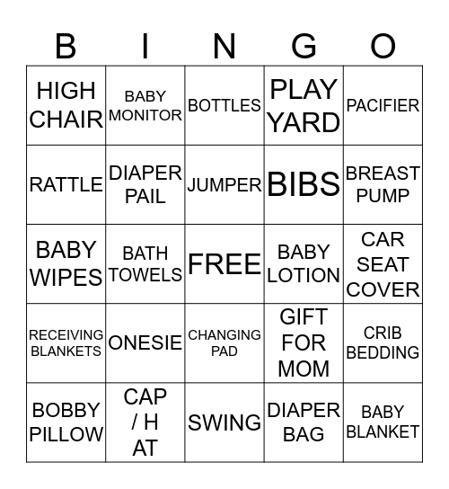 ALICIA'S BABY SHOWER Bingo Card