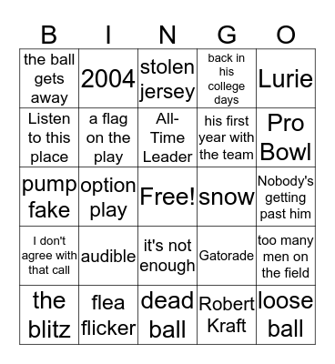 Superbowl Bingo Card