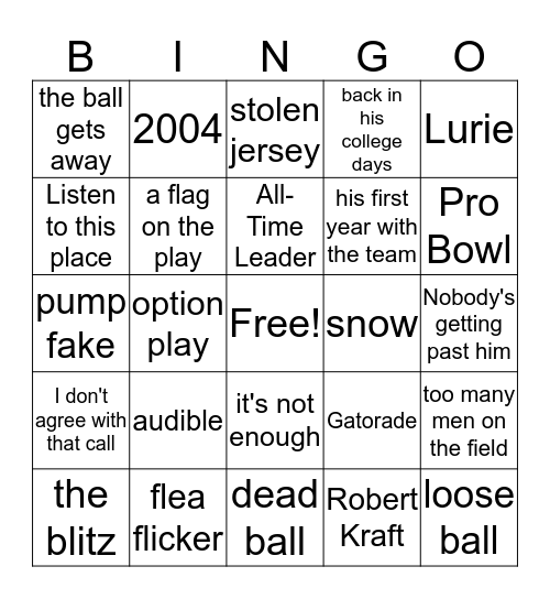 Superbowl Bingo Card